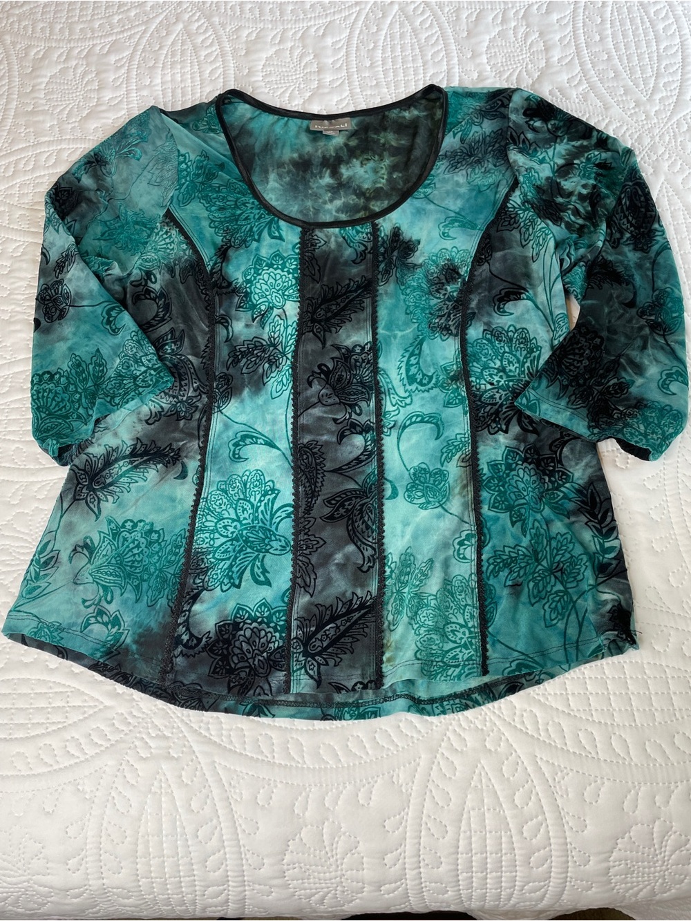 Rod & Ali Teal & Black Floral Velvet-Print Scoop Neck Top - Picture 8 of 15